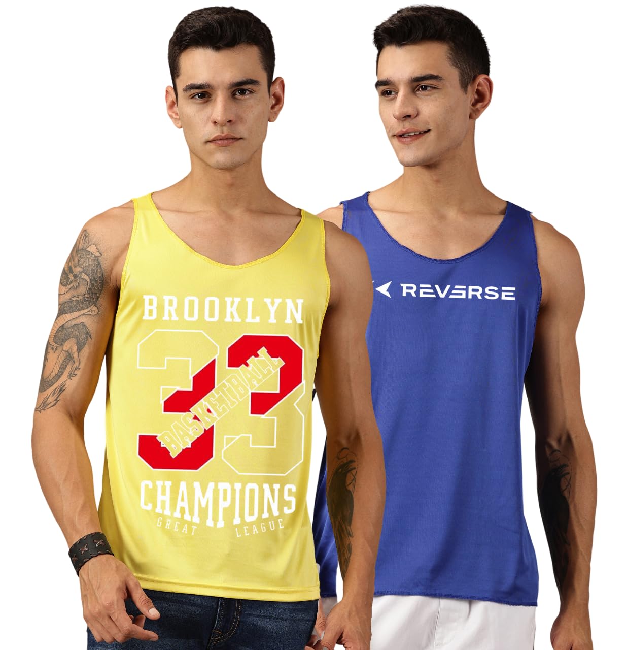 rodzen Men's Polyester Printed Sleeveless Activewear Bodybulding Gym Vest Tank Top (Combo Pack of 2)-picture-22