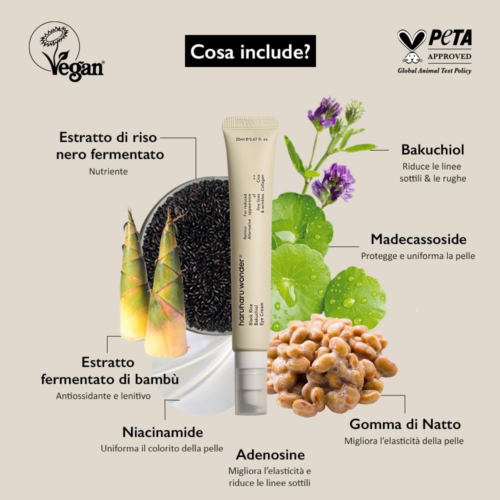 Haruharu Wonder Black Rice Bakuchiol Eye Cream 20ml | Cura delle rughe, alternativa al retinolo naturale | Cruelty Free