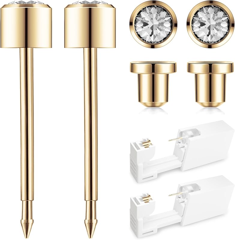 Ear Piercing Kit Gold 4mm with Safety Back Disposable Ear Piercing Gun Kit 2 Pack Made in 316L Surgical Stainless Steel | At Home Self Ear Piercer Kit with Preloaded Ear Stud