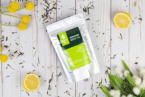 Vista 4 de ELEVATE TEA Té verde caliente y helado de hojas sueltas de limón, cafeína media, sin artificiales, 30 tazas, 3 onzas