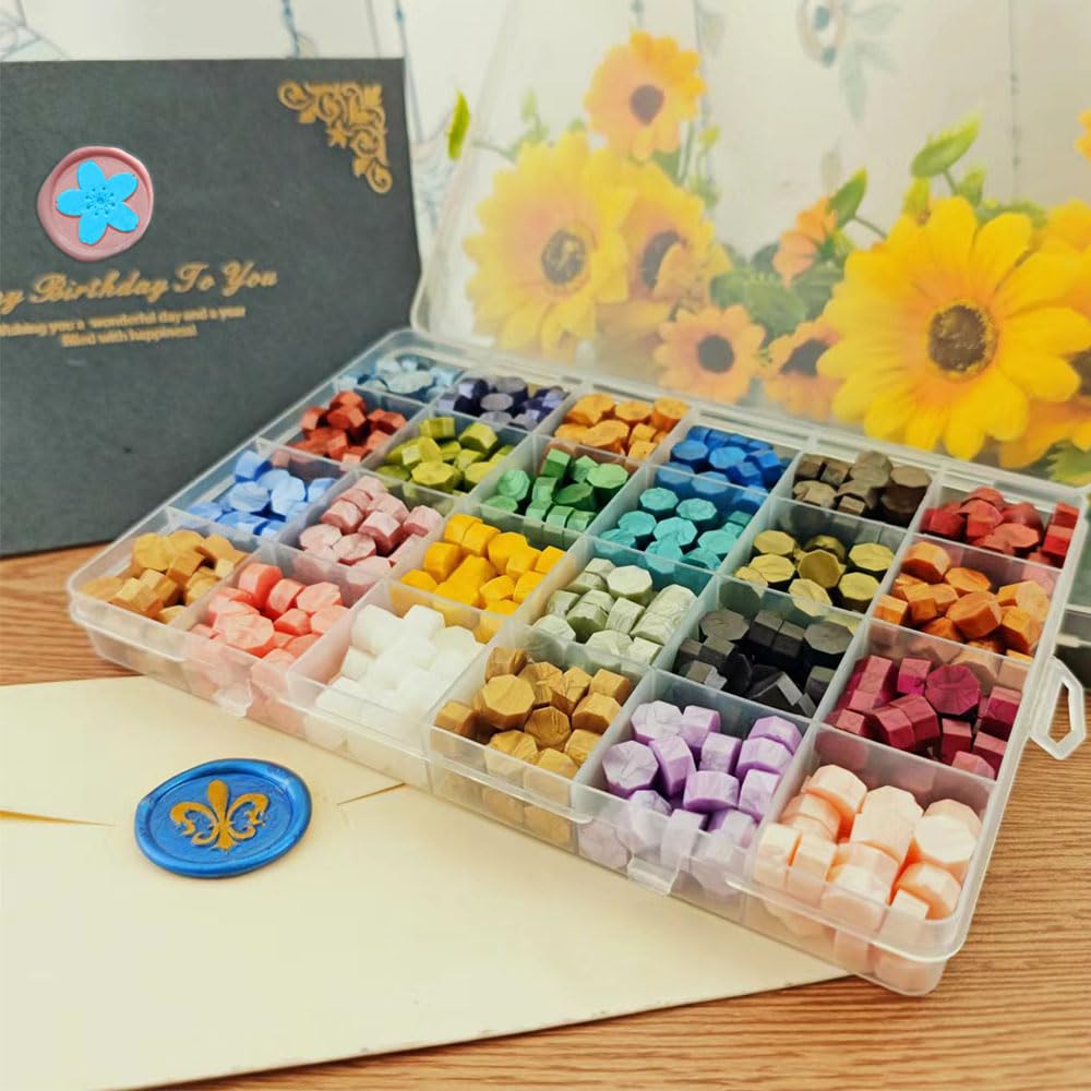 Ioggtser 24 Color Wax Seal Beads Kit with 600PCS Beads for Letter Sealing, 24 colors - Image 4