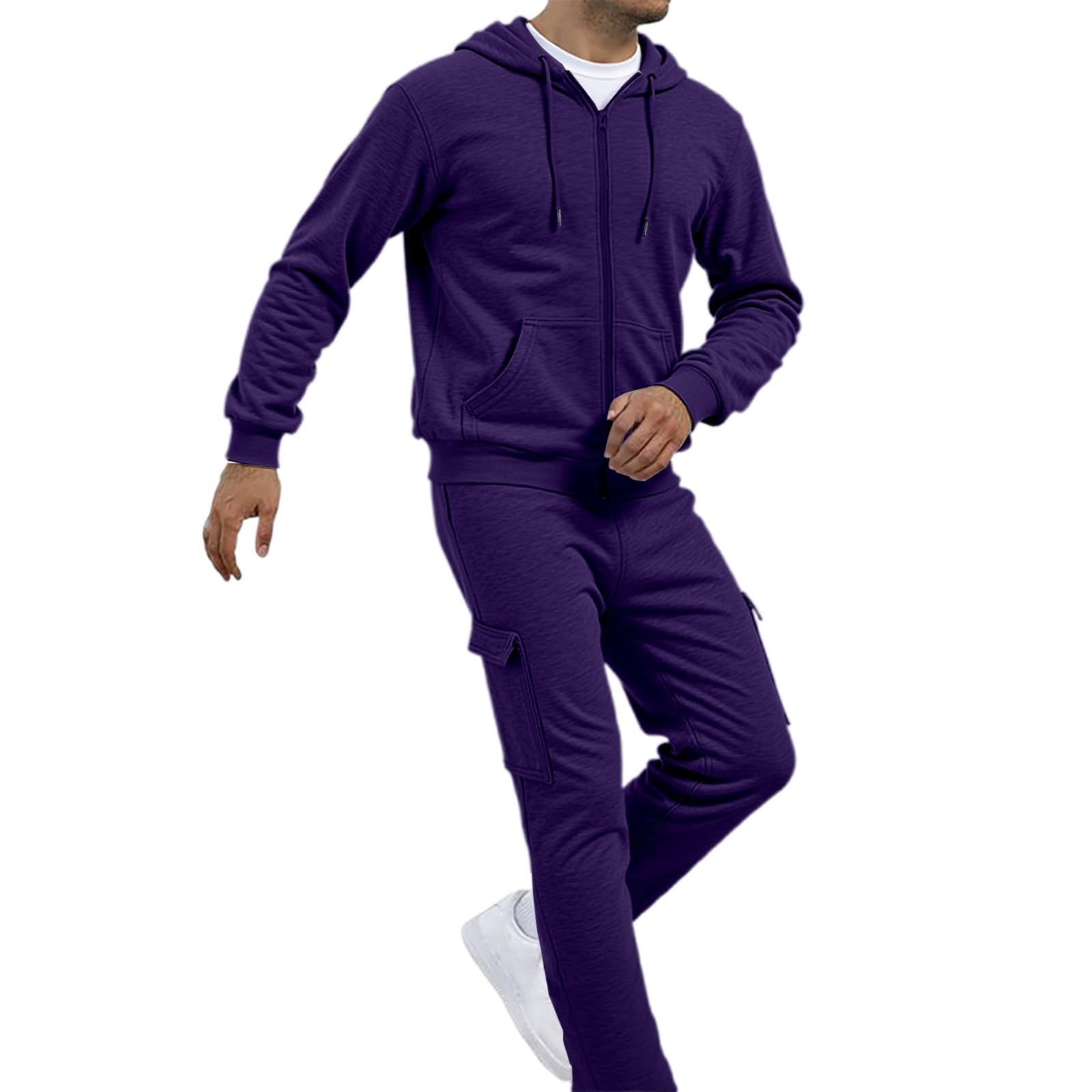 Générique Męski zestaw 2-częściowy bawełniany krótki rękaw spodenki sportowe lato lekkie na co dzień oddychające miękkie wygodne casualowe dres dres dres okrągły dekolt plaża A113, Ciemny fioletowy