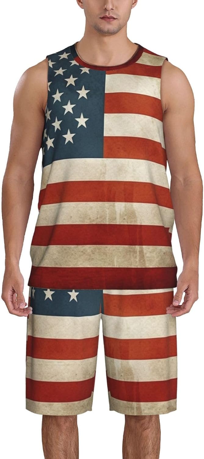 Mens Basketball Jerseys Vintage American USA Flag Uniform Suit Mesh Sports Jersey Outfits T-Shirt and Short Sets