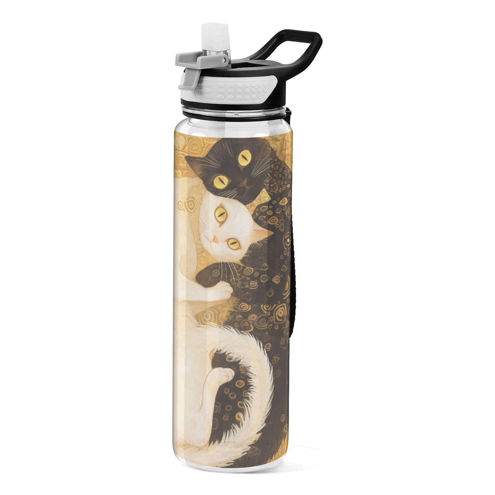 Gourde Tritan chat blanc et noir 880 ml : le flacon avec paille idéal pour le bureau et le sport
