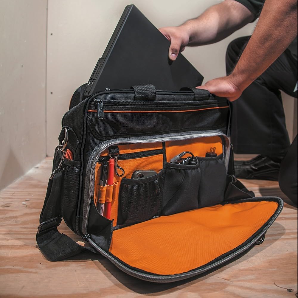 Klein Tools 55455M Tool Bag, Tradesman Pro Tech Bag with Laptop Pocket, Black and Orange
