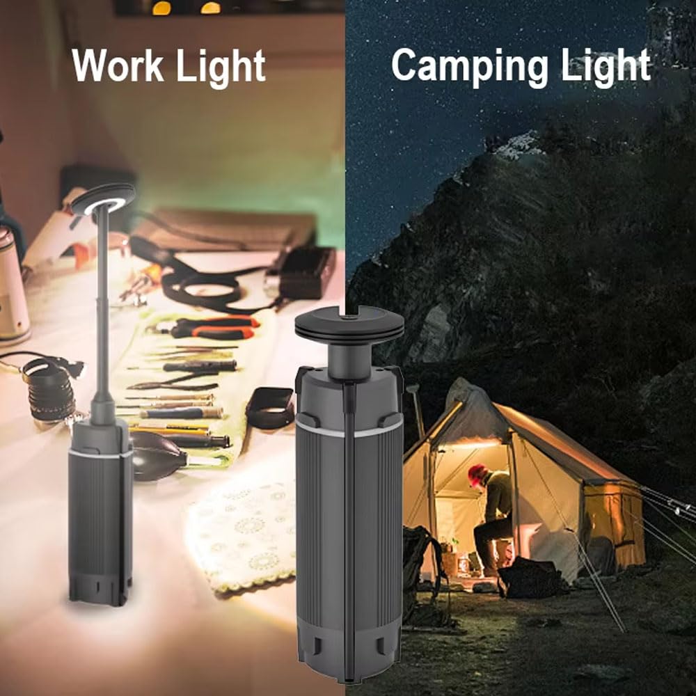 Linterna de camping LED telescópica, luz de camping portátil recargable USB, 3 modos de iluminación linterna LED fuerte al aire libre, luz de trabajo LED 10800 mah con soporte, para acampar al aire li