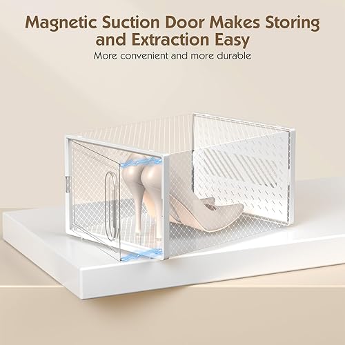 Miniatura 3 de SALA Paquete de 12 cajas de almacenamiento de zapatos XL con puerta magnética, se ajusta hasta el tamaño 13, organizador de zapatos apilable de