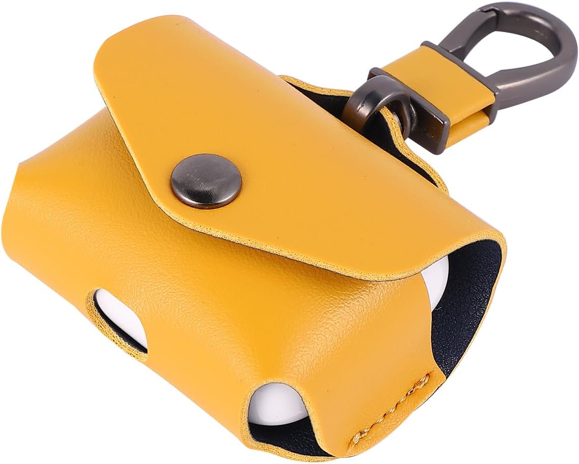 Leather Bag for Wireless Earphone Case with Keychain Clip Snap Closure Protective Cover Compatible with Airpods 3 Charging Box Portable Earbud Pouch for Travel