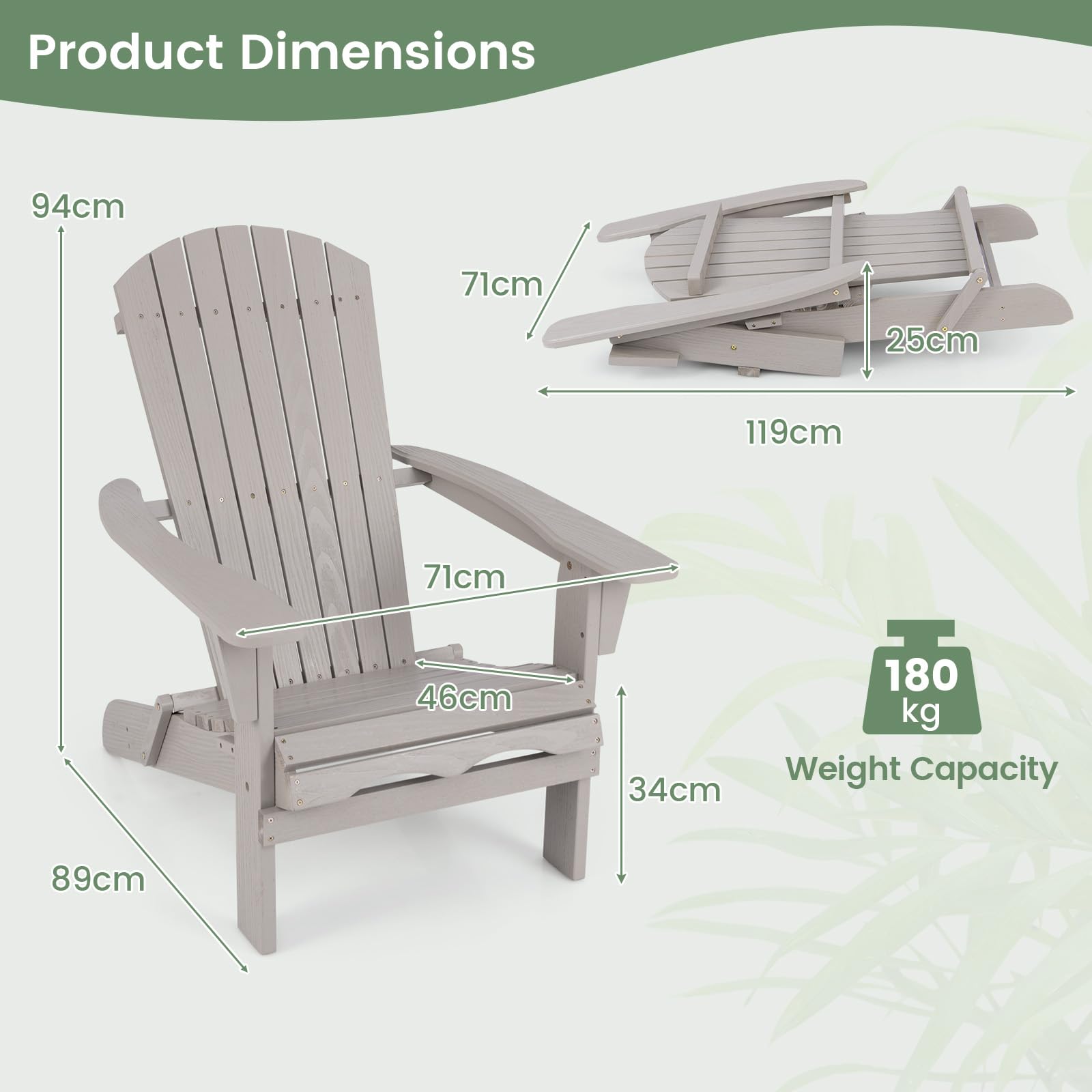 GIANTEX Set di 2 Sedie Adirondack Pieghevoli, Sedia da Esterno con Telaio in Legno di Abete