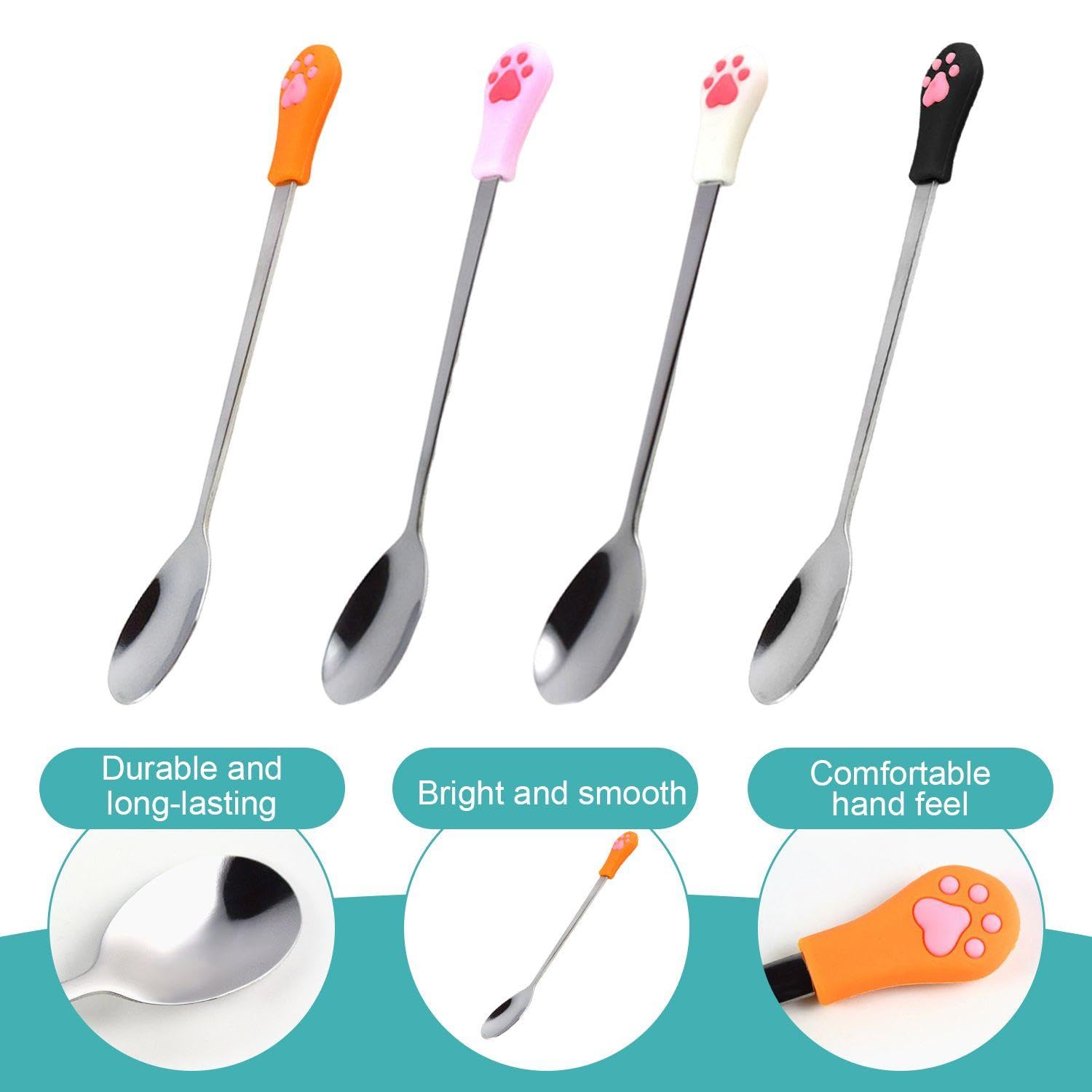 4 Cucharas Pequeñas Con Forma De Pata De Gato, Cucharas De Acero Inoxidable, Cucharas Bonitas, Cucharas De Alimentación Para Mascotas, Suministros Para Mascotas