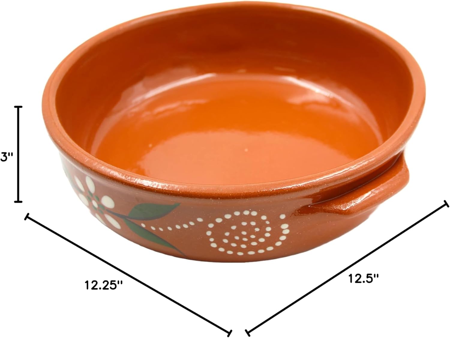 Hand-Painted Traditional Portuguese Terracotta Cazuela Cooking Pot Roaster - Made in Portugal (12.5" x 12.25 x 3")
