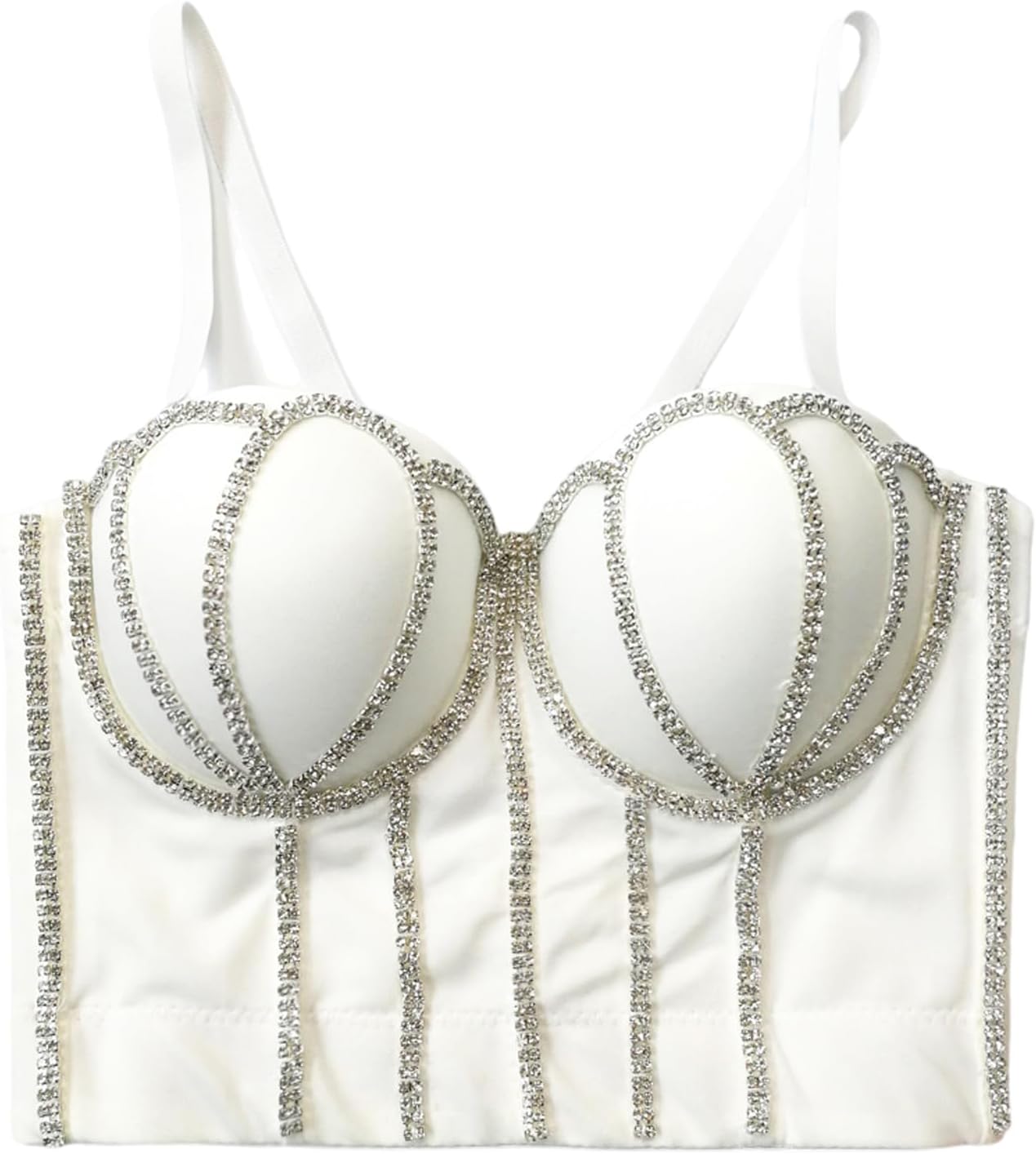 Women's Rhinestone Diamond Push up Bustier Crop Top Punk Corset Bra Vest