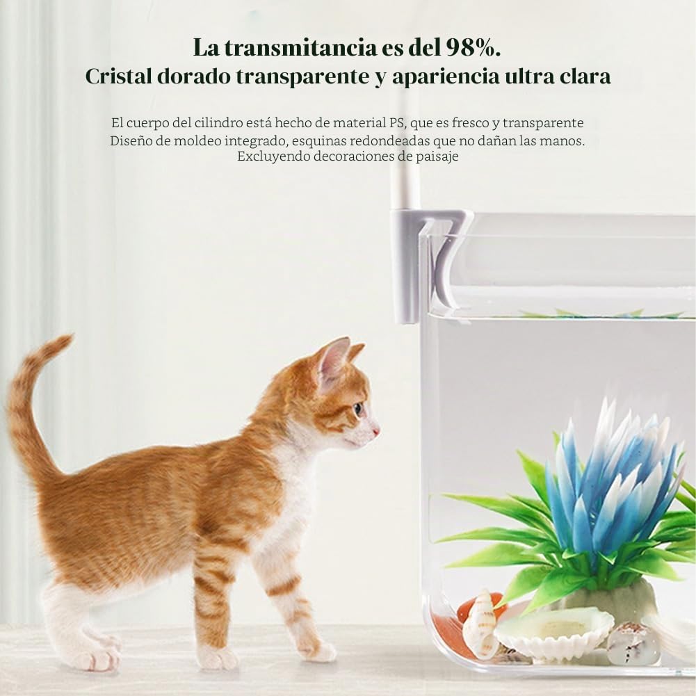Mini Acuario, Tanque de Plantación de Acuario, Klein Aquarien, Mini Terrario con Luz de Clip Pequeña de 3 W, Kit de Pecera para Peces Dorados de Camarones Betta