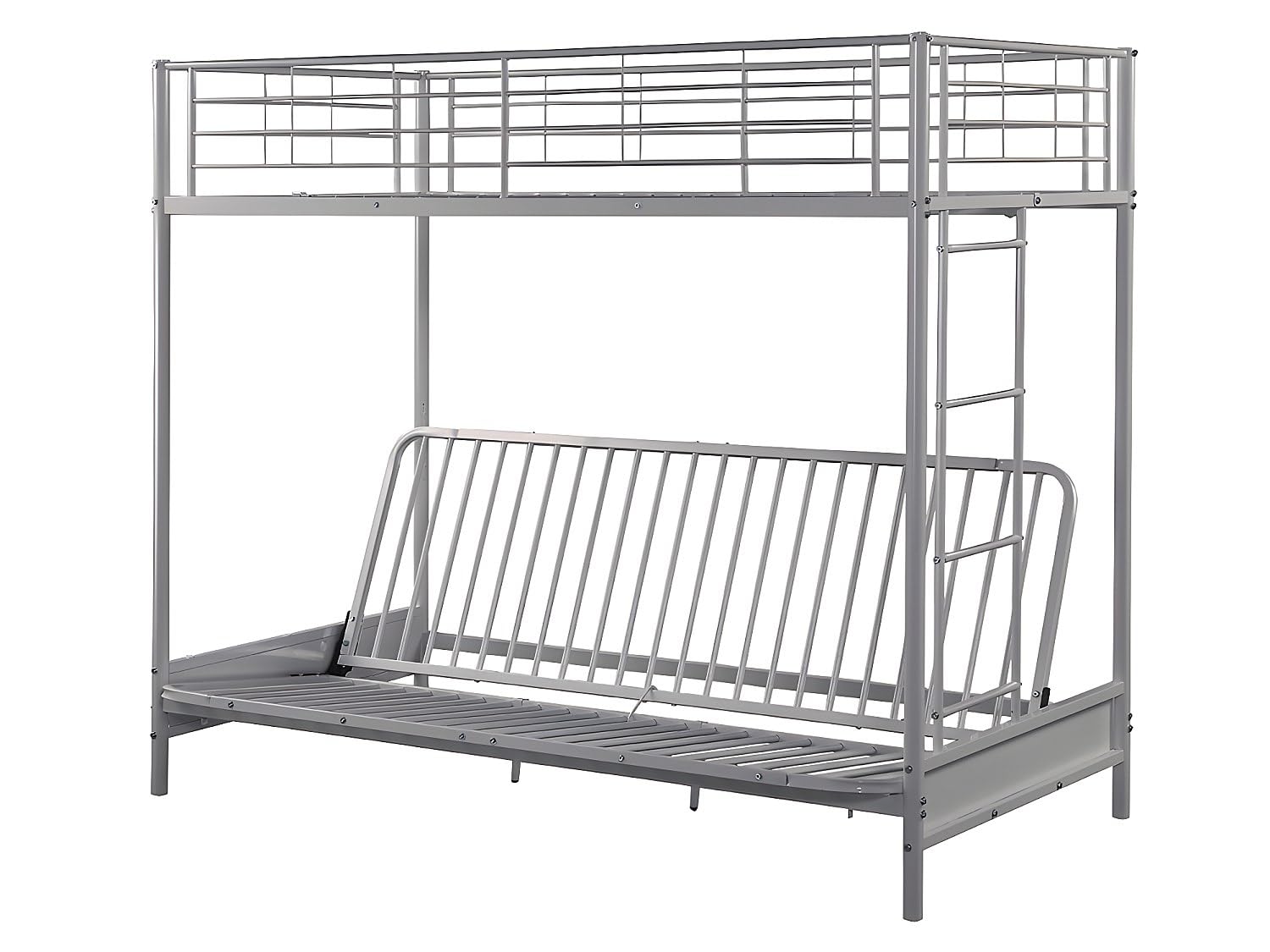 Vente-unique - Lit Mezzanine 90 x 190 cm - avec Banquette Convertible - Métal - Argent + Futon Noir - MODULO V