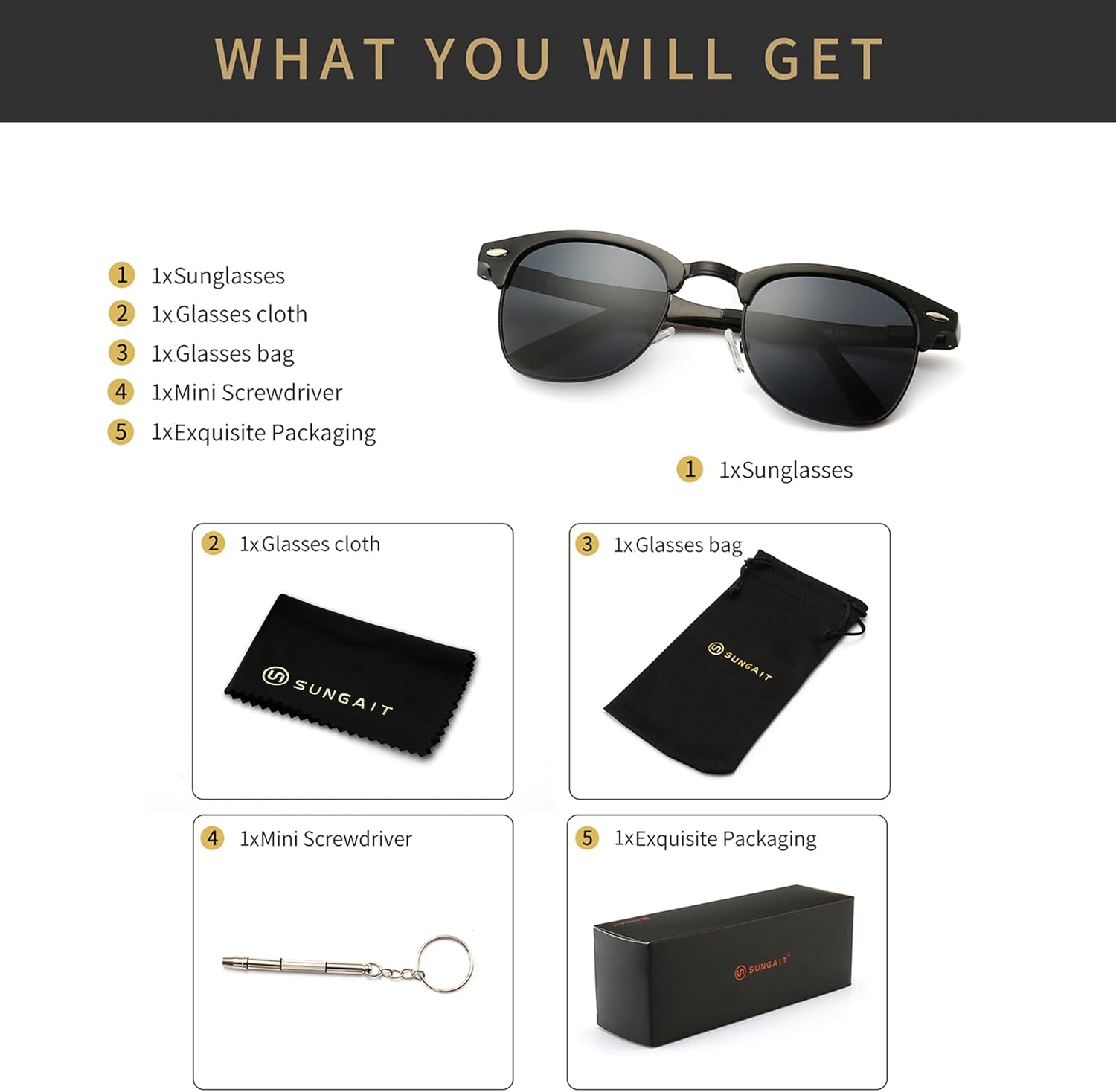 SUNGAIT Polarized Sunglasses for Men and Women, Classic Half-Frame Retro Shades for Driving, Travel, and Outdoor Activities - Image 7