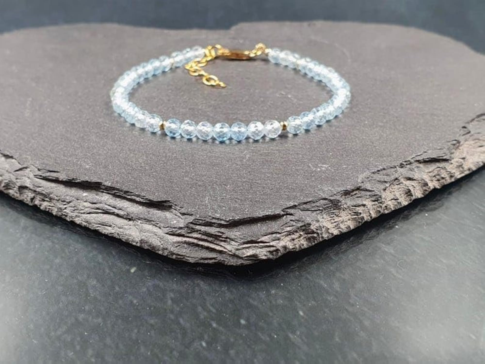 Unisex Blue Topaz 4mm Round Faceted Bead Bracelet