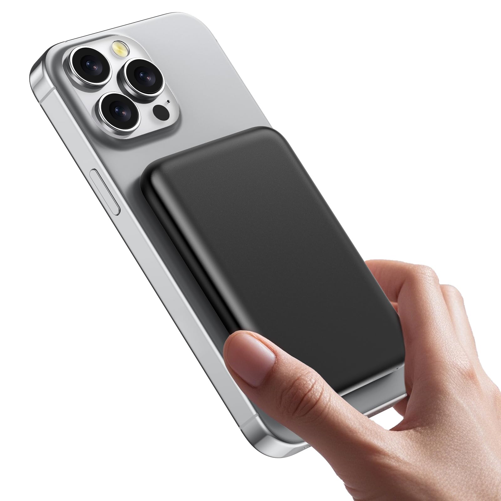 Powerbank für Magsafe, TRKOY Slim Magnetische Power Bank iPhone 5000mAh, Schnellladung Kabellose Powerbank mit USB-C Ausgang, Externe Handyakkus für iPhone 17/16/15/14/13/12 Serie,Glänzend Schwarz