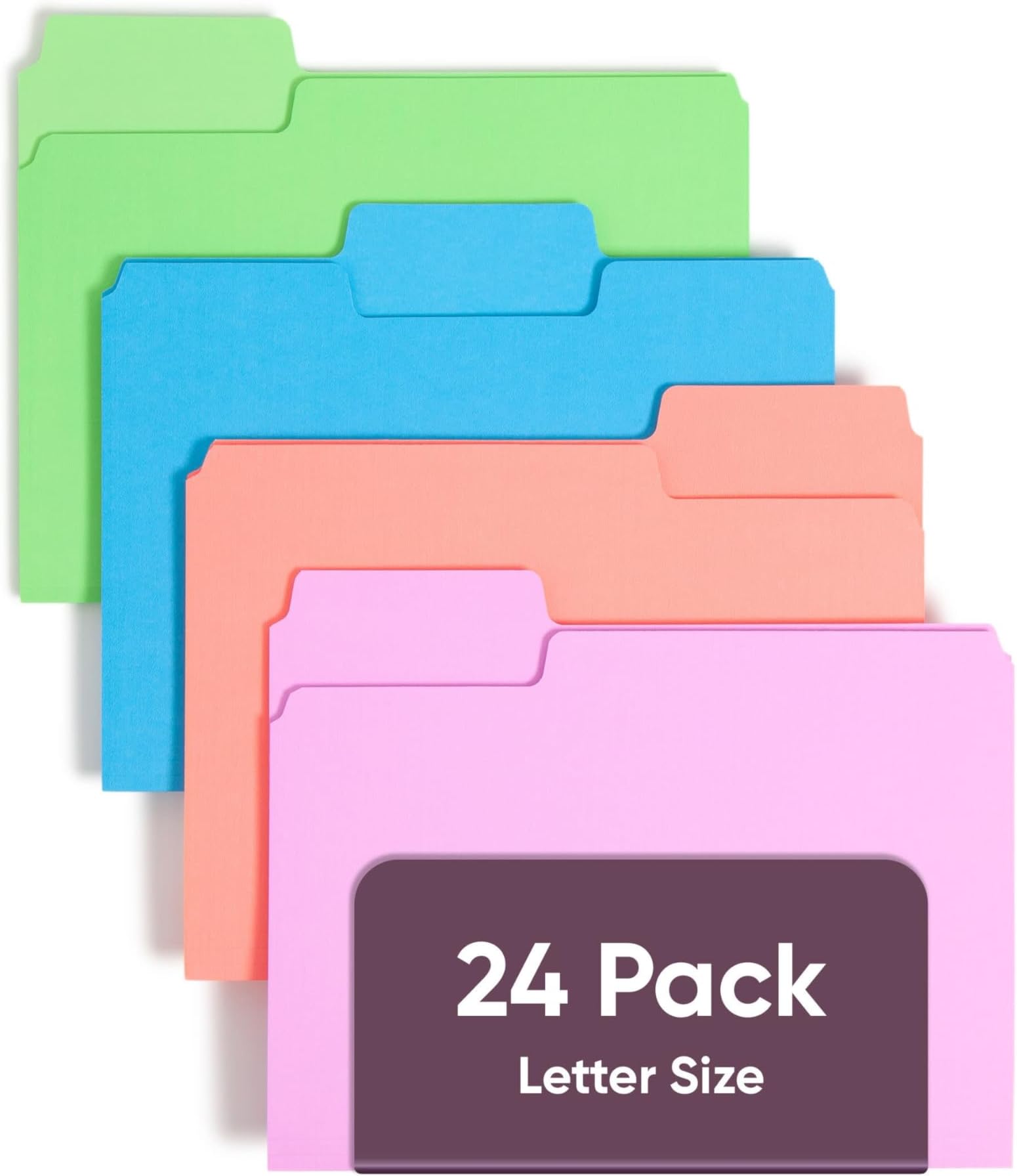 Smead SuperTab File Folders, Oversized 1/3-Cut Tab, Letter Size, Assorted Bright Colors, 24 per Pack (11957)