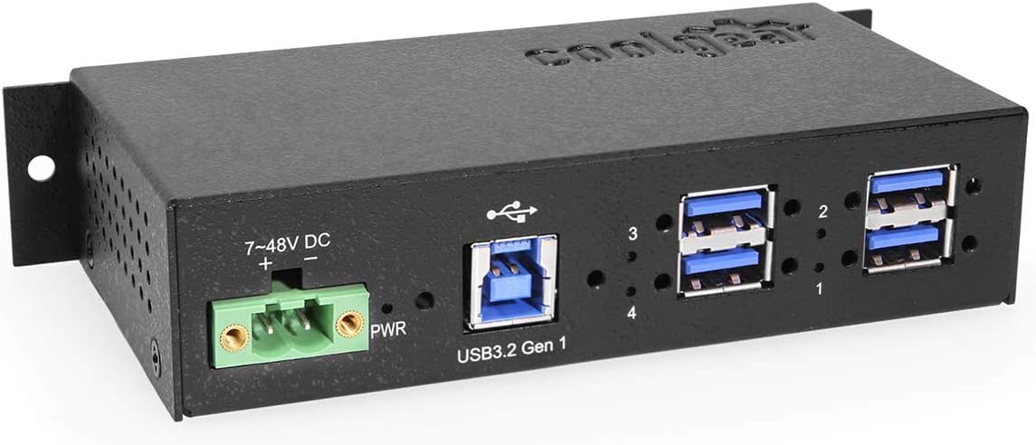 Coolgear 4-Port Industrial USB 3.0 Hub w/ 1.5Amp Output, GL Chip, DIN-Rail Mounting