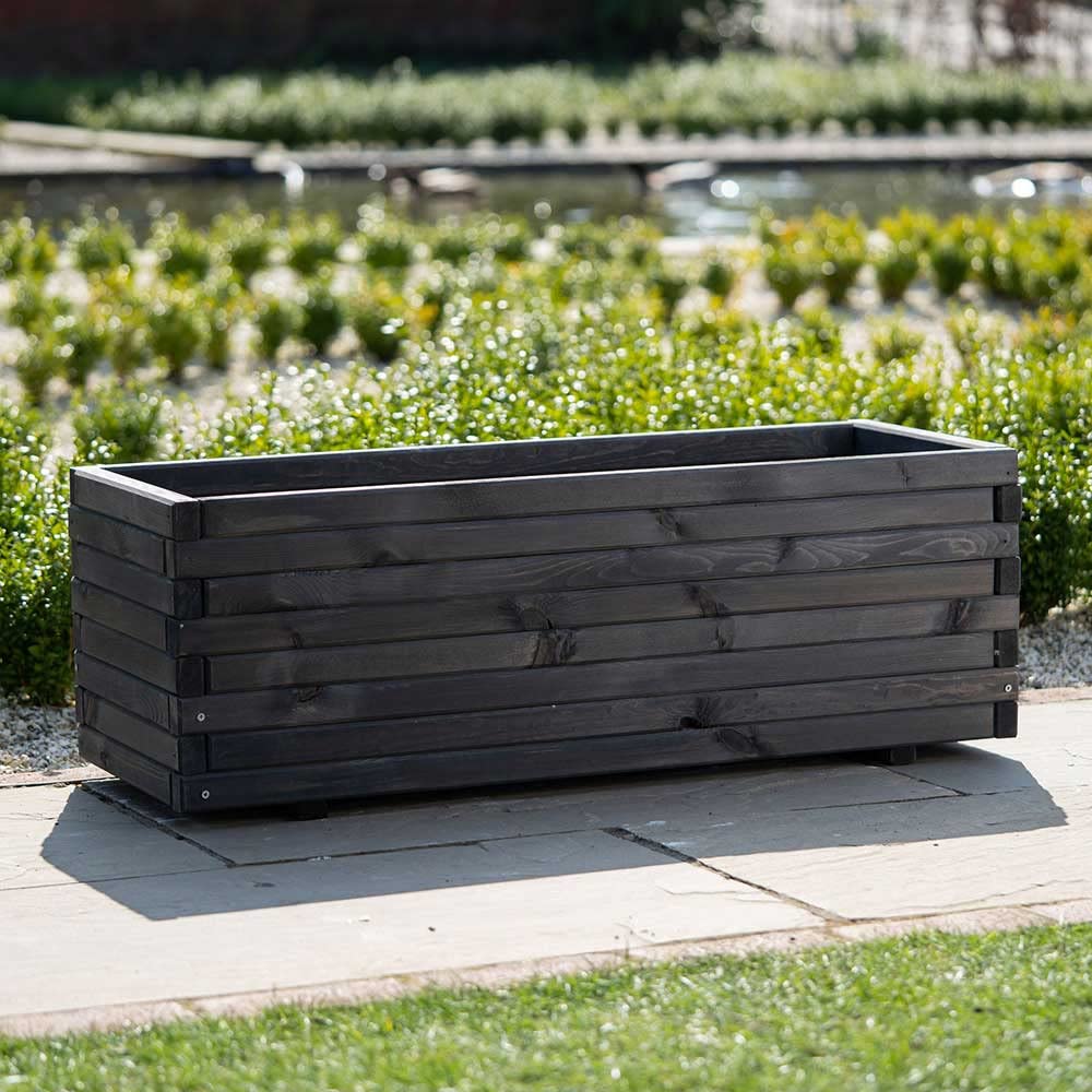 Primrose Grey Pine Wooden Raised Bed Outdoor Trough Planter In 120Cm