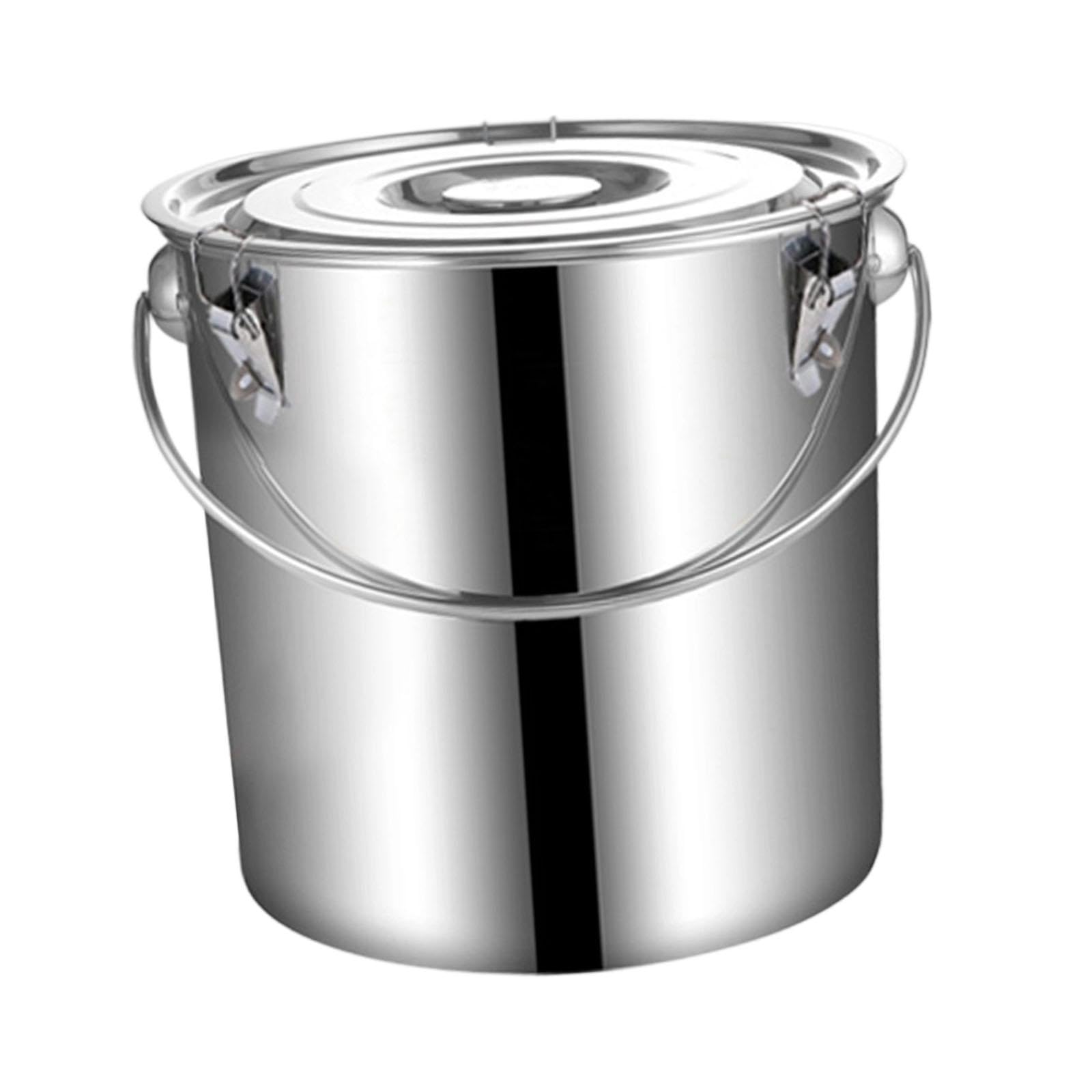 Secchio Acciaio Inox Resistente per Cereali E Olio Contenitore Alimentare Multifunzione con Manico E Coperchio Adatto per Cucina Domestica, 20 Litri