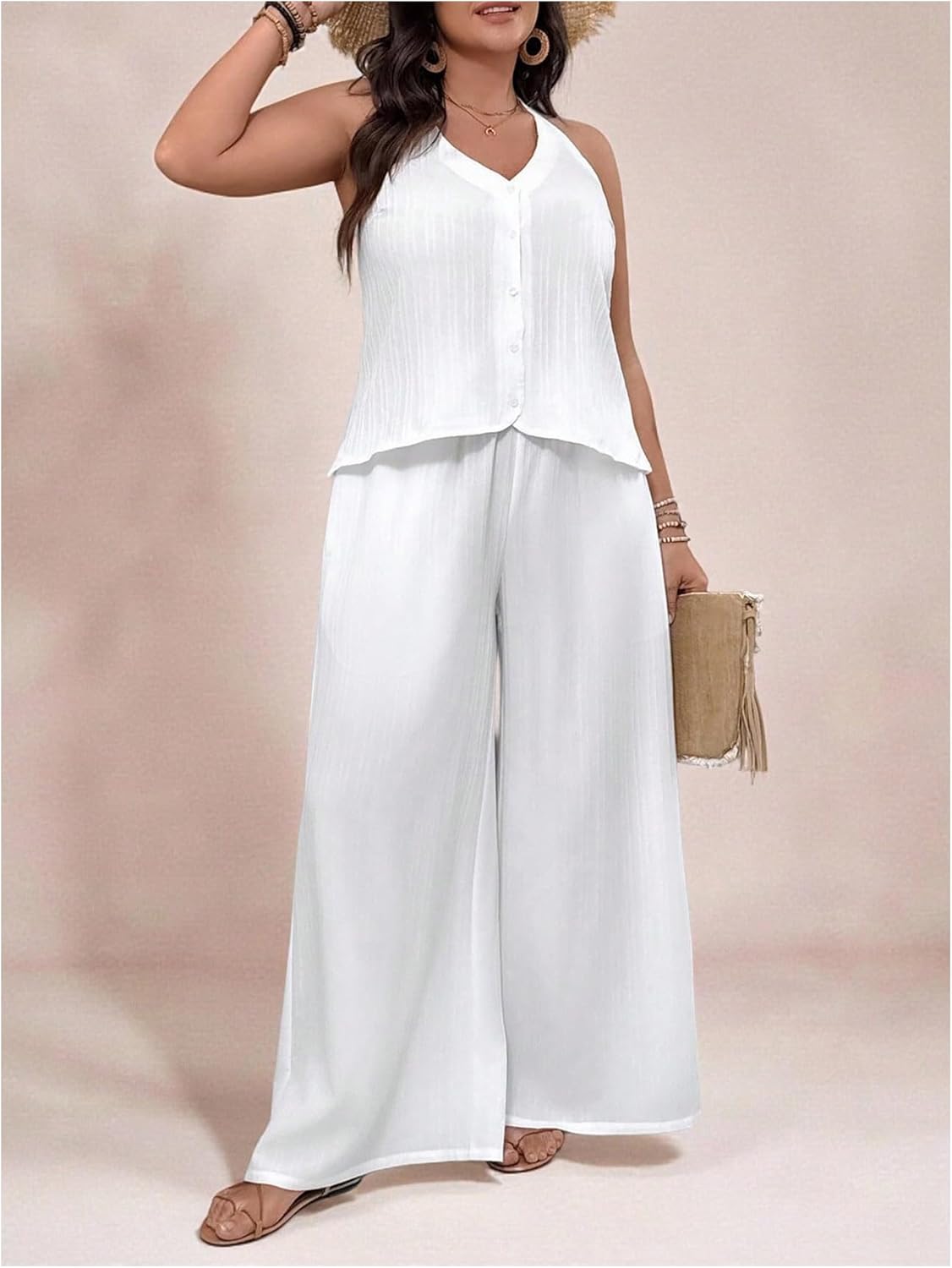 SHENHE Women's Plus Size Wide Leg Palazzo Pants Elastic Waist Baggy Flowy Pants Boho Travel Trousers - Image 5