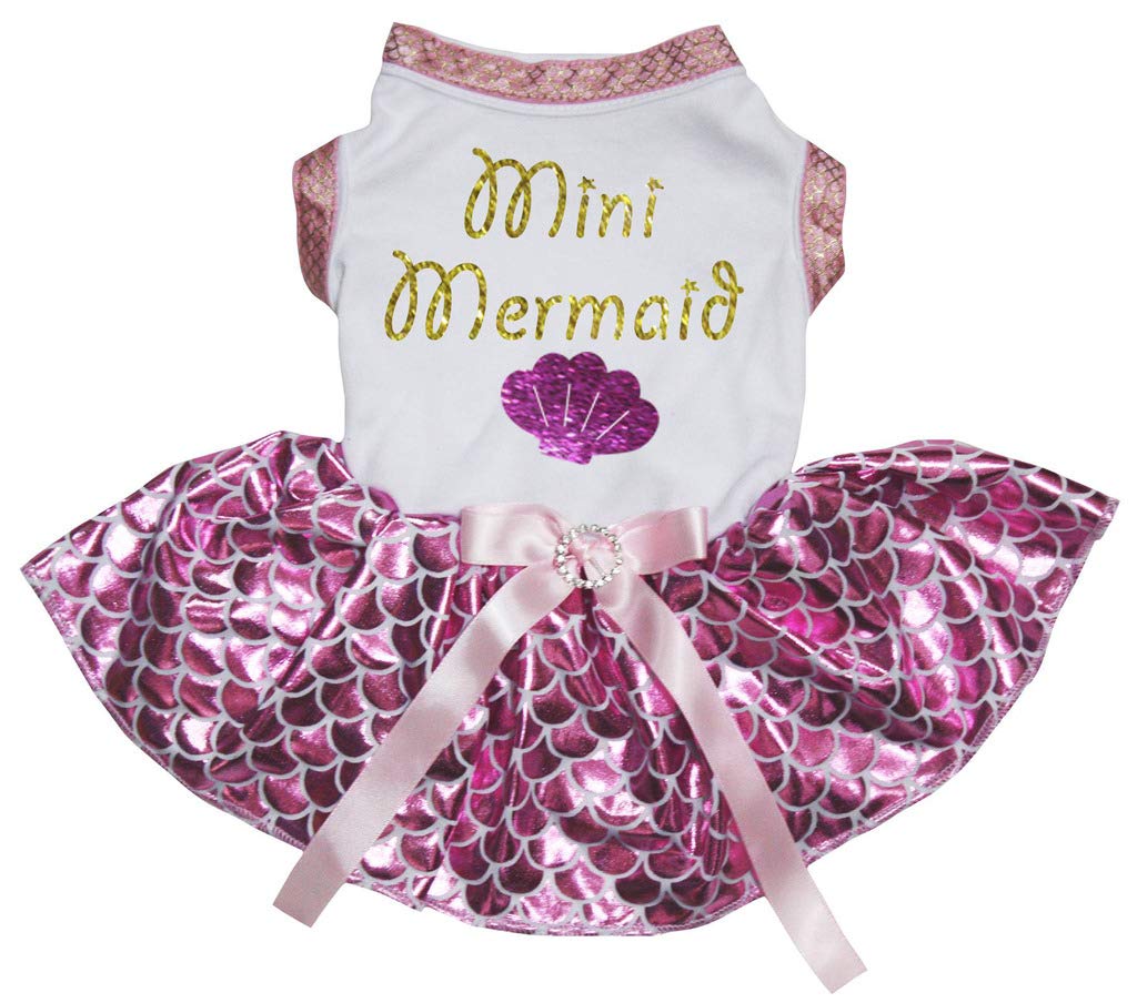 Petitebella Mini Mermaid Shell Puppy Dog Dress (White/Pink Mermaid, Medium)