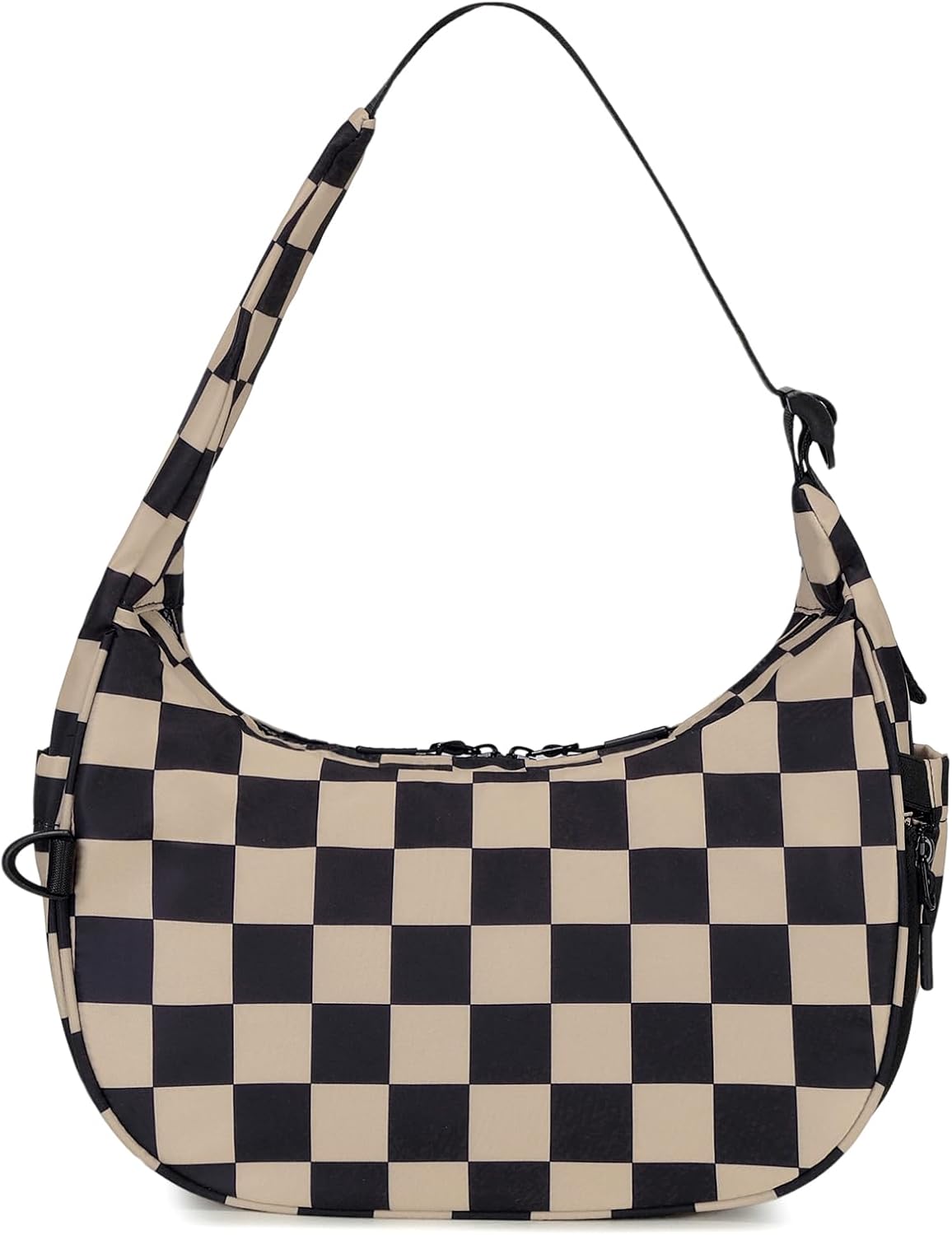 FODOKO Crescent Shoulder Bag for Women Checkered Purse Small Cute Clutch Hobo Handbags Nylon Quilted