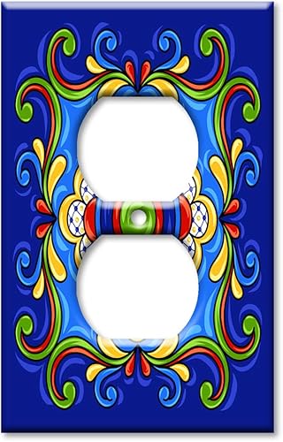 Miniatura 5 de Art Plates - Placa decorativa para interruptor de luz - Placa decorativa de pared metálica - Combo palanca - Decora - Azulejo Talavera mexicano azul