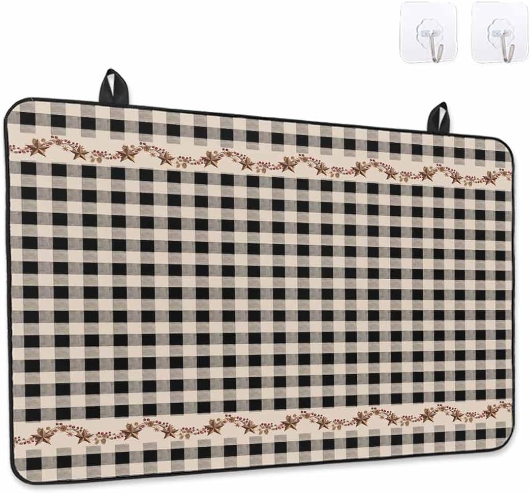 Stove Top Cover Barn Stars Rustic Stove Cover for Electric Stove Top Vintage Country Black Plaid Glass Cooktop Covers Anti-Slip Mat Heat Resistant Countertop Protector Kitchen Decor 31"x24"