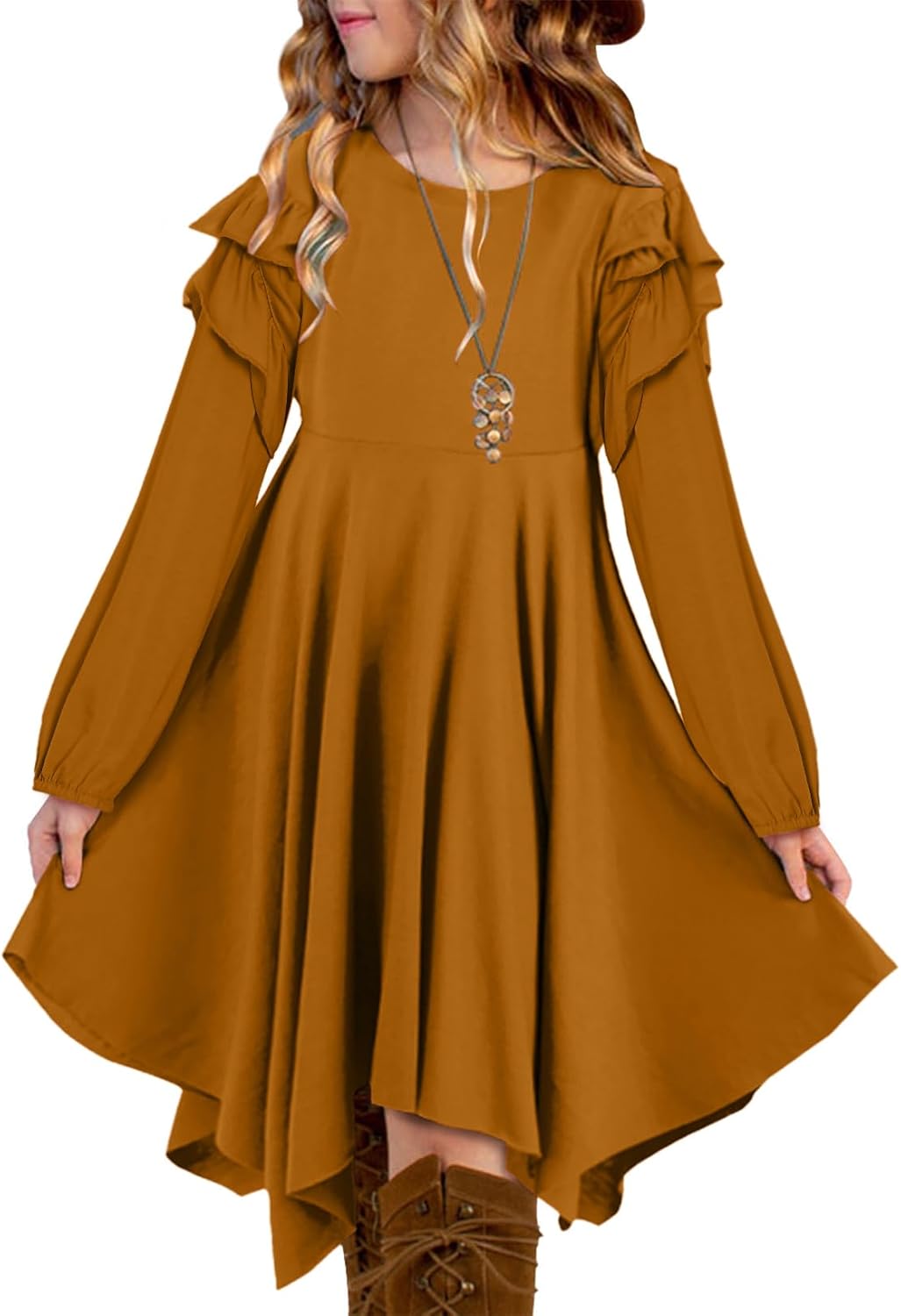 blibean Girls Long Sleeve High Low Dresses Tween Cute Swing Dress Size 6-15 Years