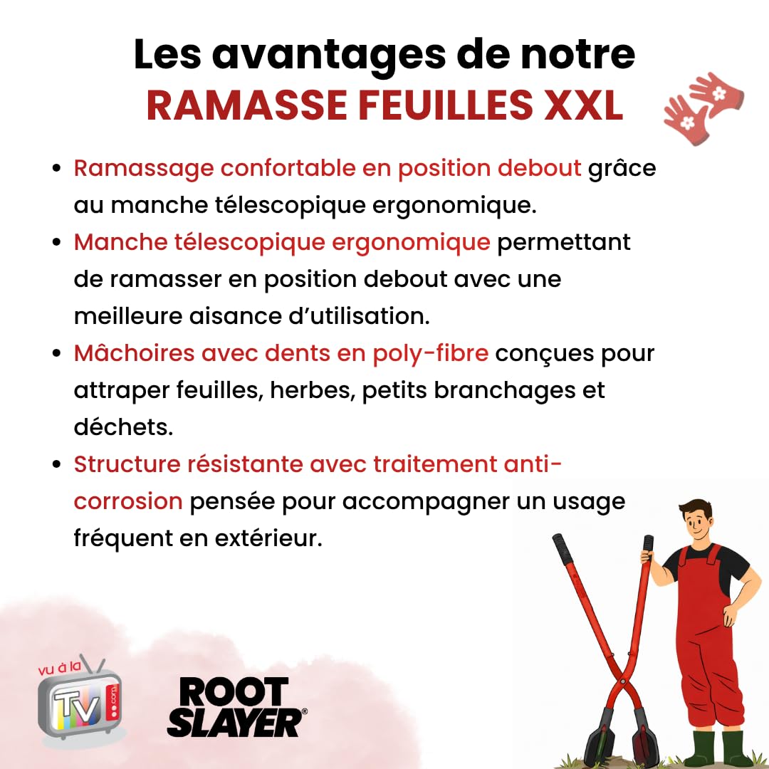 VENTEO - Pince Multifonctions Ramasse Feuilles XXL Rootslayer | Manche Télescopique Anti-Corrosion et Mâchoires en Poly-Fibre | Pince de Ramassage Feuilles, Fruits et Déchets | Outils Jardinage