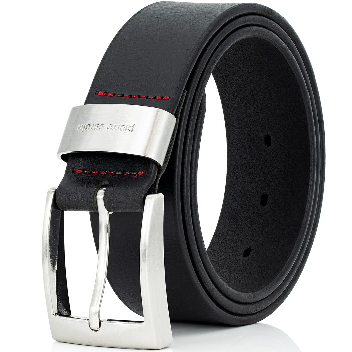 Pierre Cardin Leder-Gürtel Herren 40 mm breit, Gürtel Herren Vollrindleder mit Metallschlaufe schwarz, Size:140