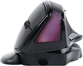 Ergonomic Wireless Vertical Mouse with Adjustable Angle and Colorful Lights, Rechargeable Cordless Optical Mouse with 5 Adjustable DPI, 6 Buttons and Removable Palm Rest, Mouse for Right Hands