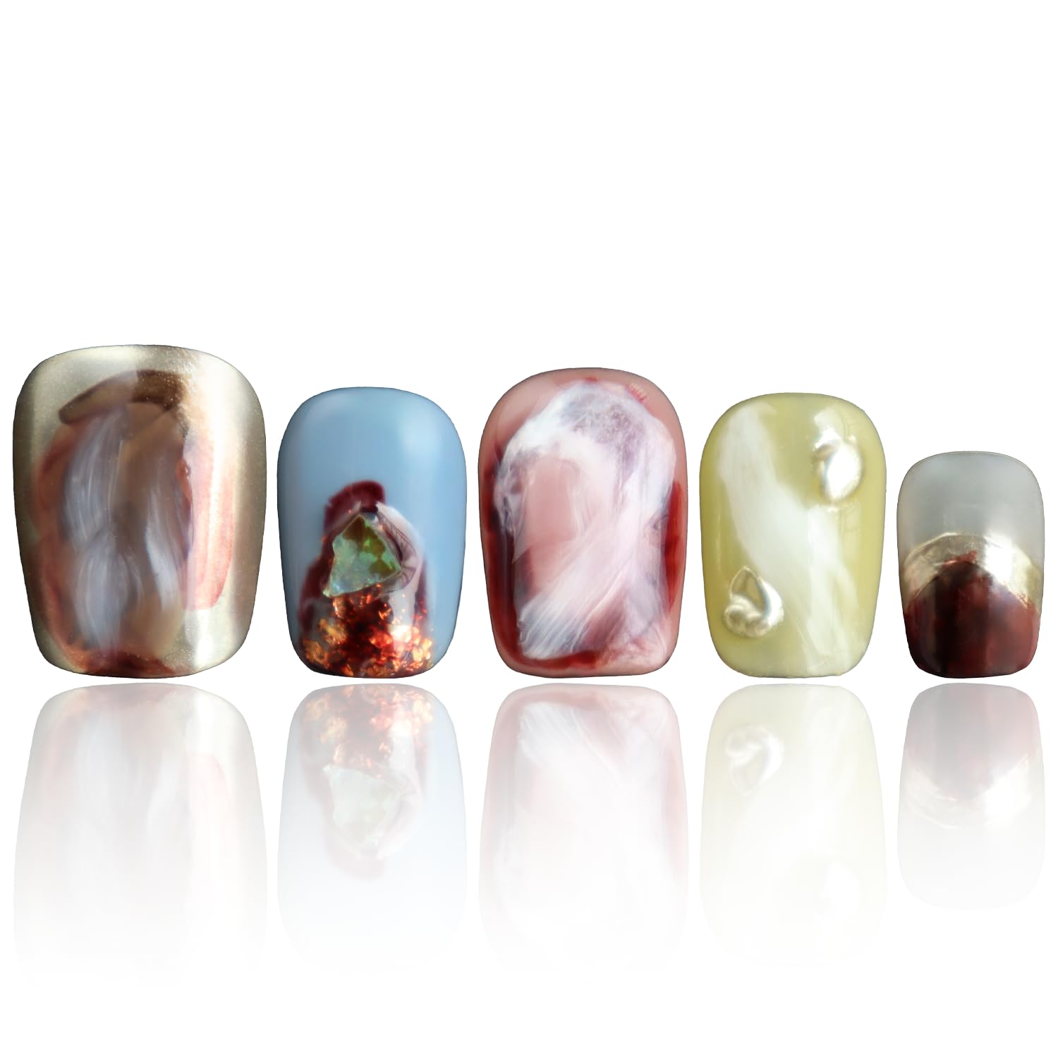 Press On Nails - Short Square Nails, Thick Acrylic Multi-Layer Gel Fake Nails, Hand Made Press On Nails Short, COOLYOUNG Nails, 10 PCS, Size S