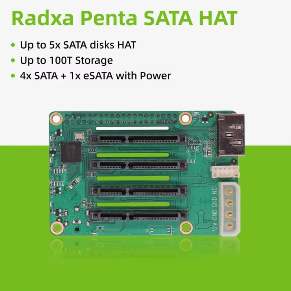Raspberry Pi 5 Penta SATA HAT - Up to 5X SATA Disks HAT
