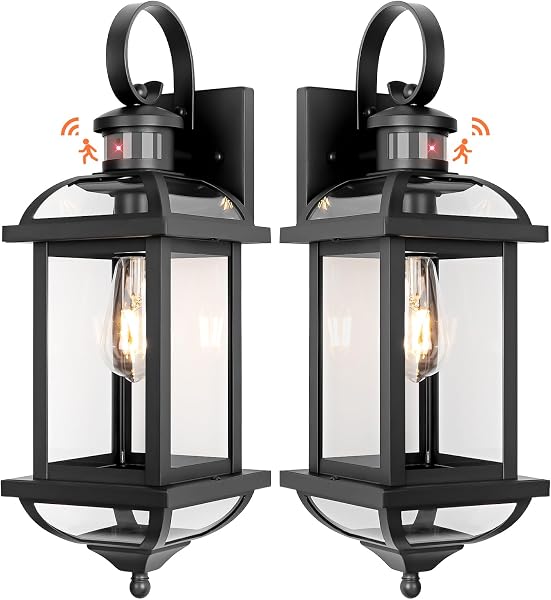 Roravilila 18 Inch Outdoor Wall Lights with 12-Side Clear Glass 2-Pack Enclosed Bottom Waterproof