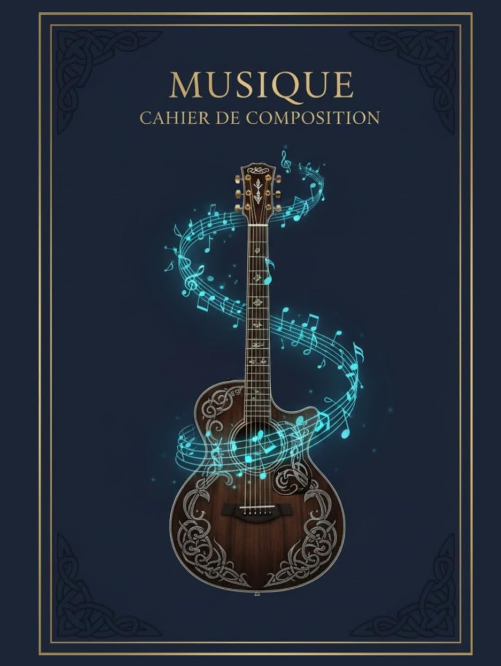 CAHIER DE MUSIQUE POUR GUITARE. 100 pages de Tablatures vierges. Format A4. 14 portées par page.
