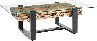 riess-ambiente.de Design Couchtisch Barracuda 130cm recyceltes Teakholz Glas Industrial, Beistelltisch für Dein Wohnzimmer, Coffetable, Wohnzimmertisch