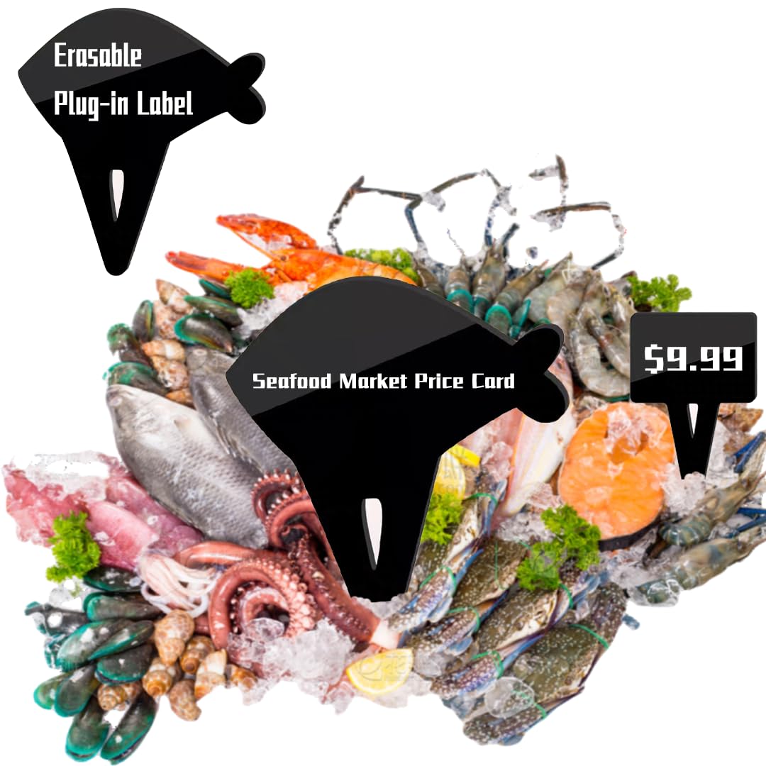5 Pcs Fish Shape Food Labels for Party Buffet-Plastic Small Chalk Food Signs Tags for Buffet - Chalkboard Table Tent Cards - Black Catering Food Labels - Chalk Board Name Cards for Food
