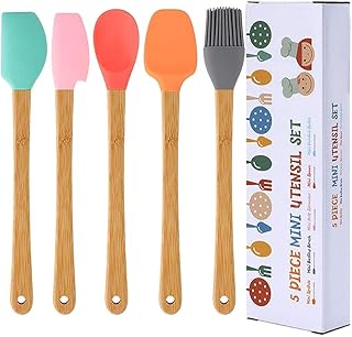 Set di 5 Spatole in Silicone, Raschietti con Manico in Bambù, Spazzola in Silicone Antiaderente Resistente al Calore, Pentole da Cucina per Uso Alimentare per Cucinare, Cuocere e Mescolare