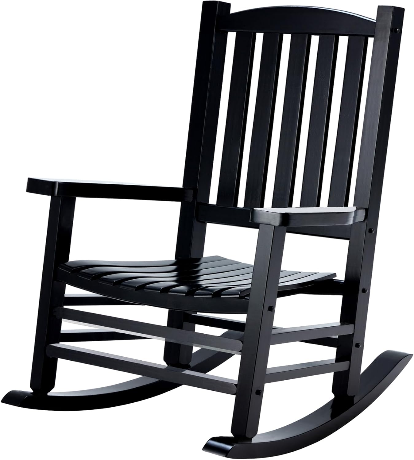Hupmad Oversized Outdoor Wooden Rocking Chair - High Back Porch Rocker with Armrests, 400 lbs Capacity, All-Weather Black Slatted Design