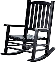 Hupmad Oversized Outdoor Wooden Rocking Chair - High Back Porch Rocker with Armrests, 400 lbs Capacity, All-Weather Black Slatted Design