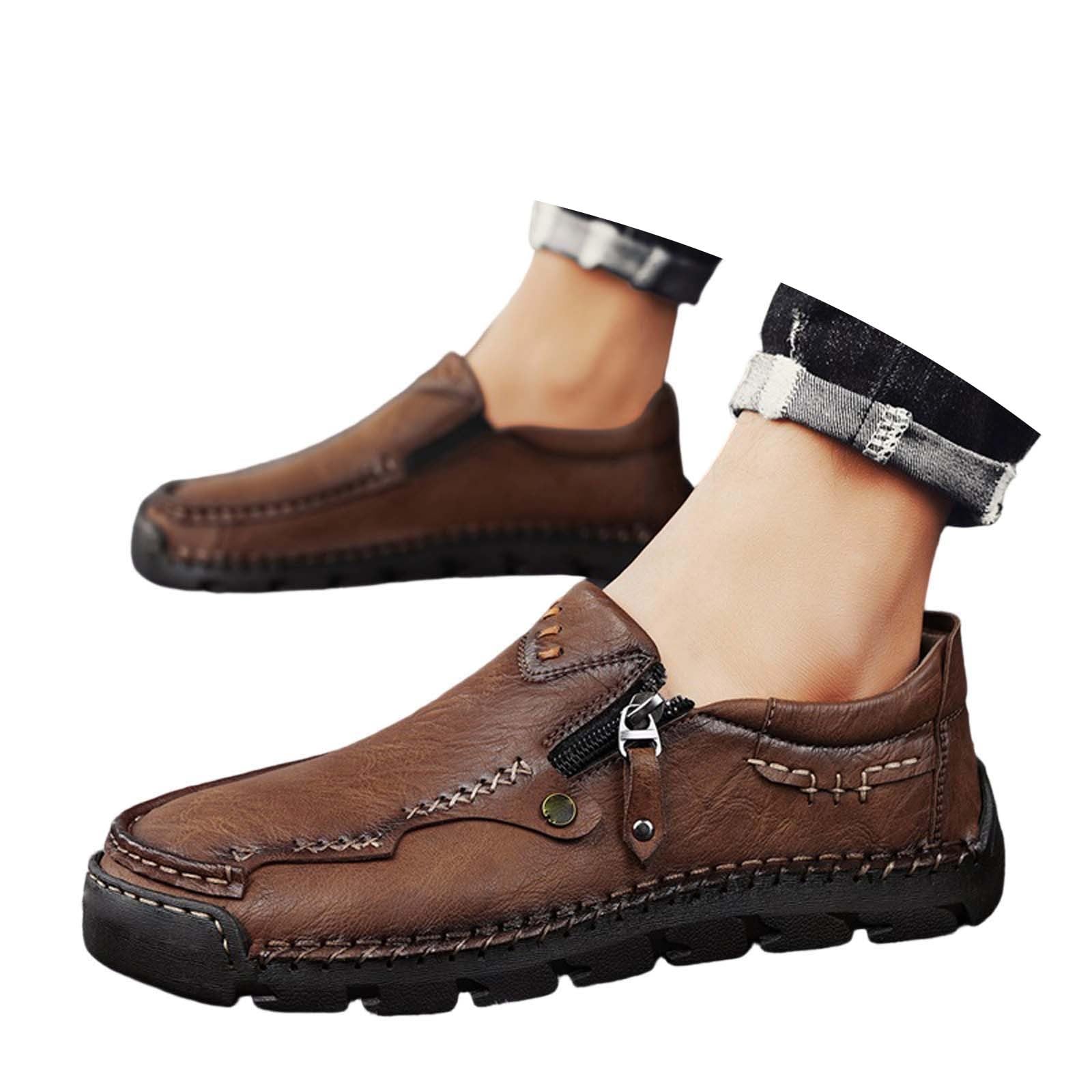 Halbschuhe Herren Leder Freizeitschuhe Mit Reissverschluss Sportlich Lederschuhe Flache Sohle Turnschuhe rutschfest Atmungsaktive Slipper Bequeme Casual Sportschuhe Schlupfschuhe
