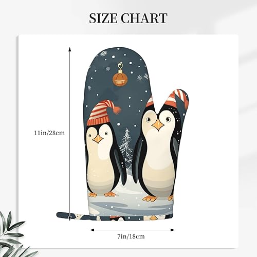 Miniatura 2 de Silicone Oven Mitts Set of 2 Merry Christmas Penguins Kitchen Oven Mitt Gloves Heat Resistant Oven Gloves Non-Slip Grill Gloves for BBQ Cooking