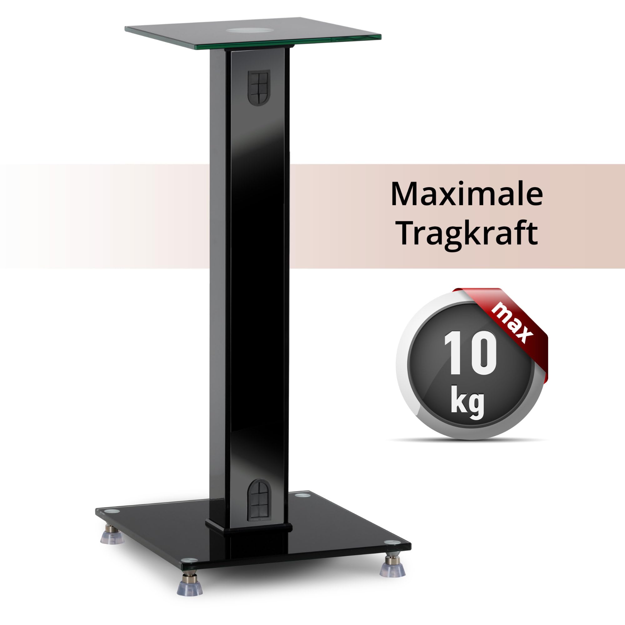Pronomic SLS-282L BK supporti per diffusori: design elegante con 2 lastre di vetro, altezza regolabile 73 cm, portata 10 kg ciascuno, gestione cavi nascosta. Ideale per monitor o impianti Hi‑Fi. Nero