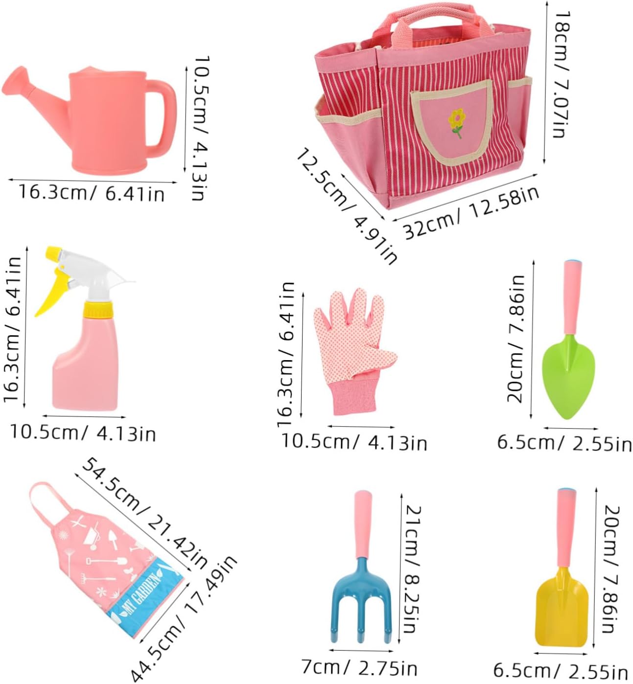 1set Boy Girl Gardening Tools Set Kit Watering Can Gloves Apron Hand Shovel Rake Storage Bag for Outdoor Fun Gardening Activities and Planting