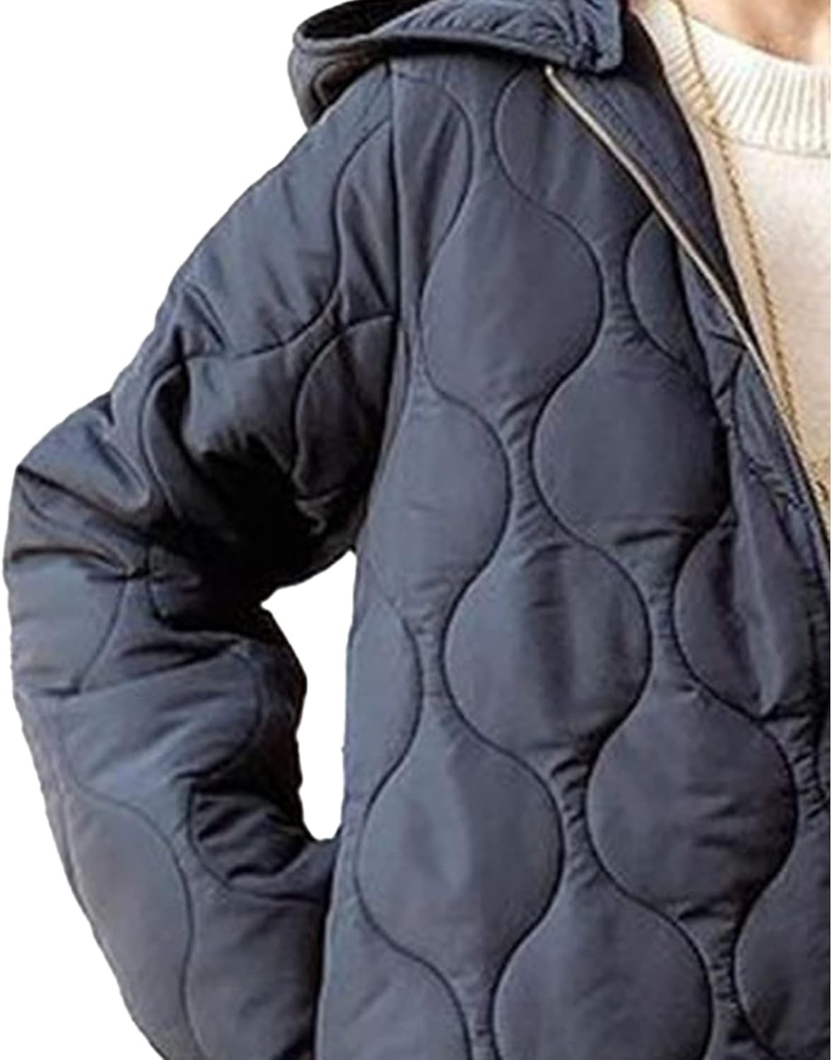 Sexyshine Women's Diamond Quilted Jacket Zipper Up Hooded Long Lightweight Padding Down Coat with Pockets - Image 5