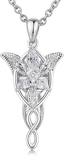 Arwen Evenstar - Collar con colgante de circonita cúbica 5A+ chapado en oro blanco de 18 quilates, collar de lotr de princesa de los elfos, joyería