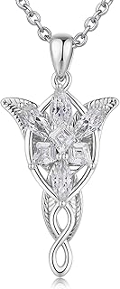 Arwen Evenstar Pendant Necklace The Lord of the Rings Necklace with 5A+ Cubic Zirconia 18K White Gold Plated Hobbit Pendant Lotr Necklace Princess of the Elves Jewelry for Women Girls